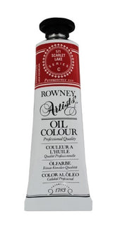 Rown Art Oils 38ml Scarlet Lake oil paint in a tube, showcasing vibrant scarlet color ideal for impasto techniques.