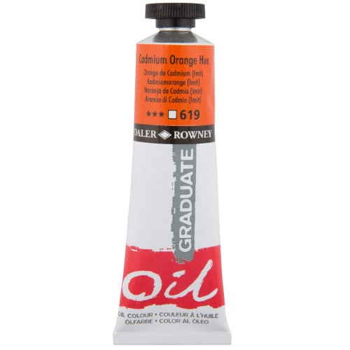 D-R Graduate Oil 38ml in Cad Orange Hue, vibrant, buttery texture ideal for artists, dries to low gloss satin sheen.