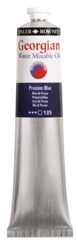 Rown Gwamo 200ml Prussian Blue oil paint, vibrant color, water mixable, ideal for artists and easy to use indoors.