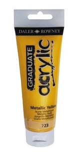 D-R Graduate Acrylic 120ml in Metallic Yellow, vibrant and versatile for all artistic projects, dries quickly and is easy to use.