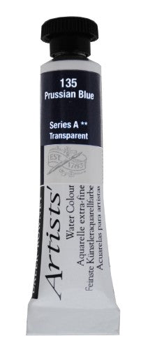 Daler-Rowney 5ml Prussian Blue watercolour tube showcasing vibrant, rich colour and high lightfastness for artists.