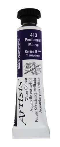 5ml tube of Daler-Rowney Permanent Mauve watercolour paint, vibrant color, high pigment load for artists.