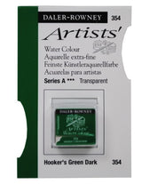 Daler Rowney Hookers Green Dark watercolour paint in a half pan for vibrant landscapes and nature scenes.