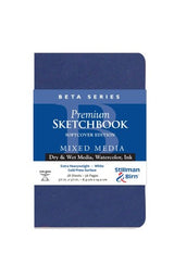 Beta S/Cover 270gsm sketchbook with rough textured pages, ideal for wet and dry media, compact size, and durable cover.