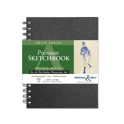 Delta Spiral Sketch Pad features 270gsm archival paper, ideal for all artistic techniques, measuring 6x8 inches with 25 sheets.