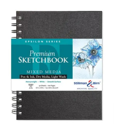 Epsilon Spiral Sketch Paper Pad, 6x8 inches, 150gsm, 50 sheets, ideal for sketching and mixed media.