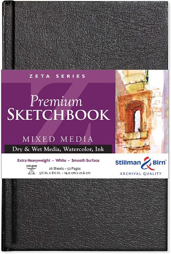 Zeta Hardback Sketch Paper Pad with 270gsm heavyweight paper, perfect for dry and wet media applications.