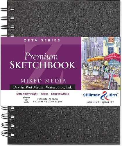 Zeta Spiral Sketch Pad: 6x8 inches, 50 sheets of durable 270gsm paper for versatile sketches and mixed media.