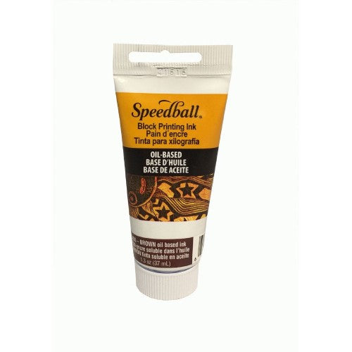 Speedball 38ml LINO OIL ink in brown, perfect for block printing with vibrant, long-lasting colors.