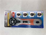 RC-18 Roller Cutter with ergonomic soft grip and 45mm stainless steel blade for precise cutting of fabrics and paper.