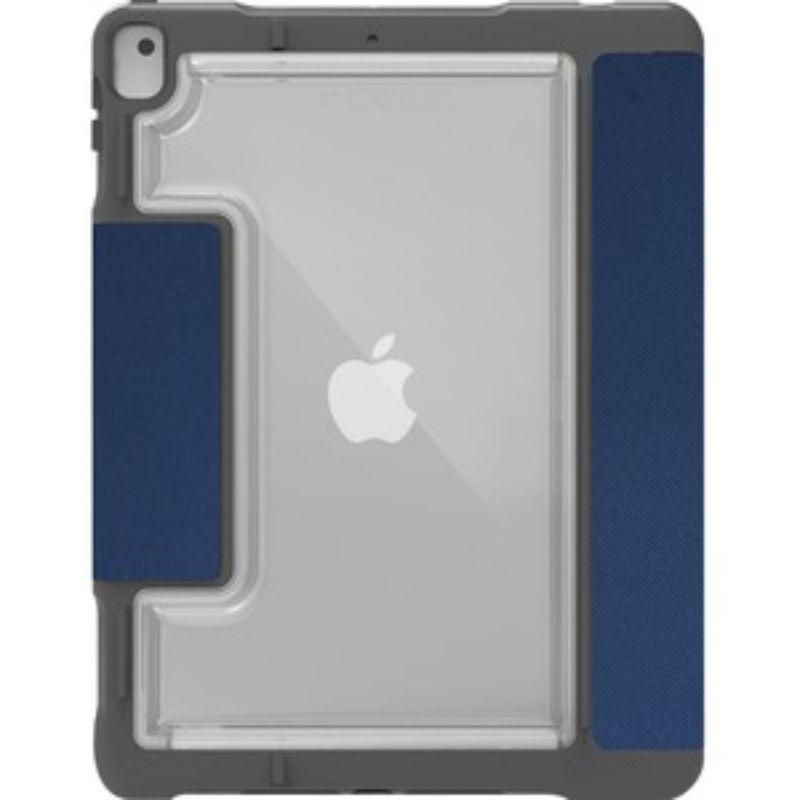 Midnight Blue STM Goods Dux Plus Duo case for iPad 7th Gen, offering Mil-Spec protection and magnetic closure for easy access.
