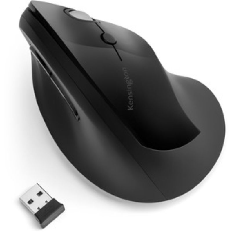 Kensington Pro Fit Ergo Vertical Wireless Mouse, ergonomic design for comfort, 6 buttons, customizable DPI, wireless connectivity.