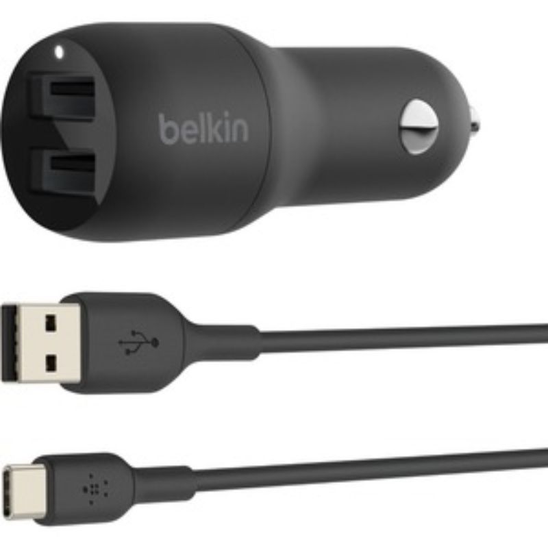 Belkin BOOST?CHARGE Dual USB-A Car Charger - Fast 24W Auto Adapter for USB-A & USB-C Devices