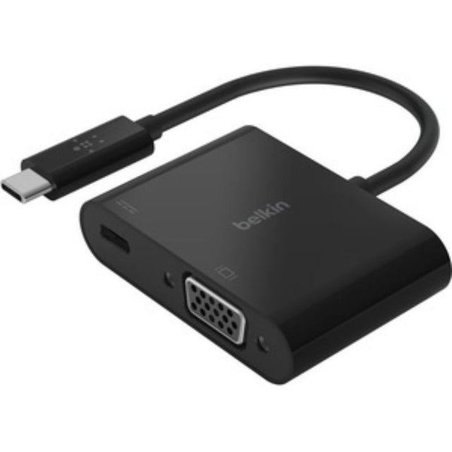 Belkin USB-C to VGA Adapter for high-definition video and power delivery, enabling effortless connectivity and charging.