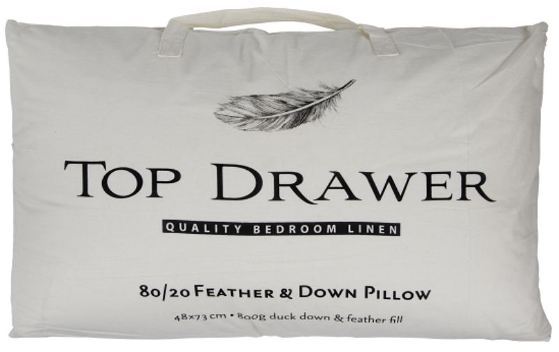 Luxurious 73cm Top Drawer F&D pillow with 80% feather and 20% down for ultimate comfort and support.