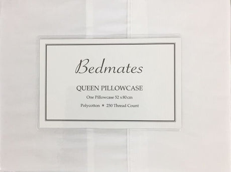 White Bedmates QUEEN Polycotton Pillowcase with cuffed design, ideal for comfort and style in your bedroom.