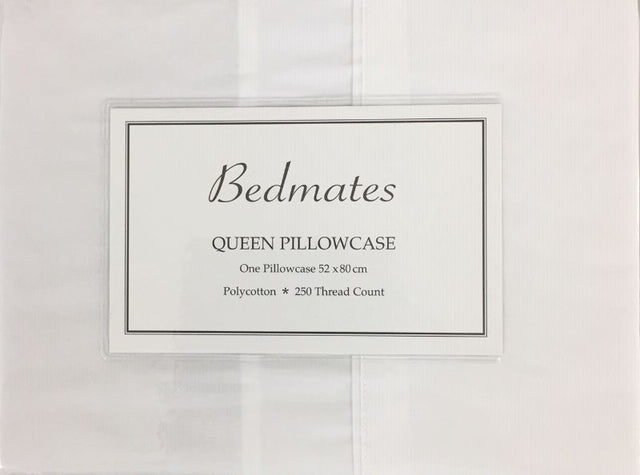 White Bedmates QUEEN Polycotton Pillowcase with cuffed design, ideal for comfort and style in your bedroom.