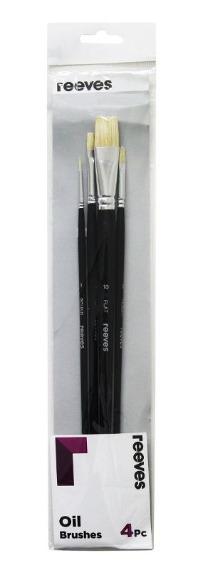 Reeves Oil Colour Brush Set - Hog Bristle Long Handle (4PCS)