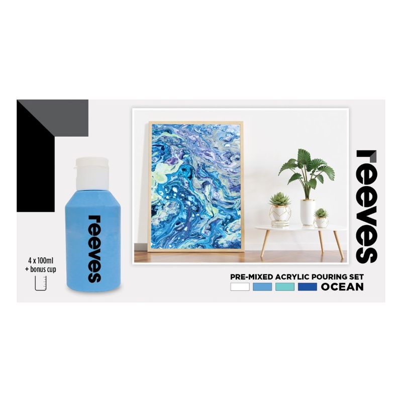 Reeves Pre Mixed Acrylic Pour Paint Set - Ocean (Set of 4)