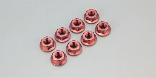 Nut M4x4.5 Flanged Steel/ Red 8 Pack - Kyosho 1-N4045F-R