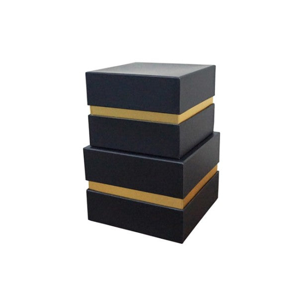 Luxe Gift Box Square Black Gold Insert Set 2