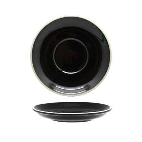 Set of 6 elegant Rockingham black cappuccino saucers in high-quality porcelain, perfect for stylish coffee serving.