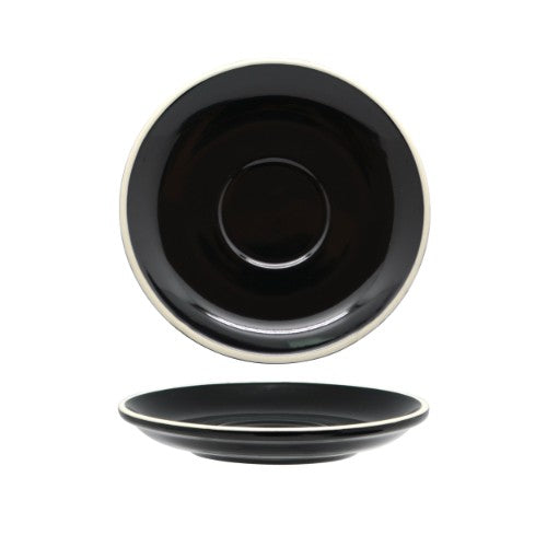 Set of 6 elegant Rockingham black saucers for long blacks and flat whites, blending tradition with modern design.