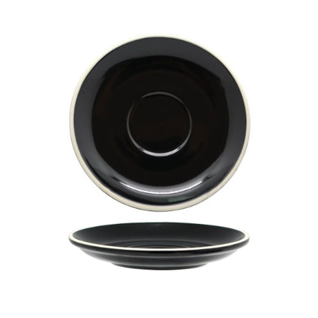 Set of 6 elegant Rockingham black saucers for long blacks and flat whites, blending tradition with modern design.