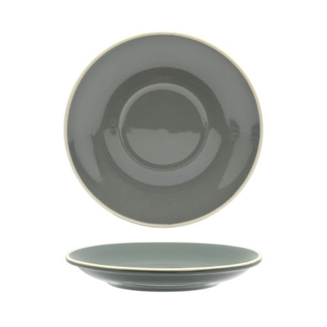 Set of 6 elegant Rockingham Grey Latte Saucers, 15.5cm, crafted from high-quality porcelain, perfect for coffee and desserts.