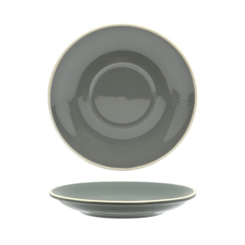 Set of 6 elegant Rockingham Grey Latte Saucers, 15.5cm, crafted from high-quality porcelain, perfect for coffee and desserts.