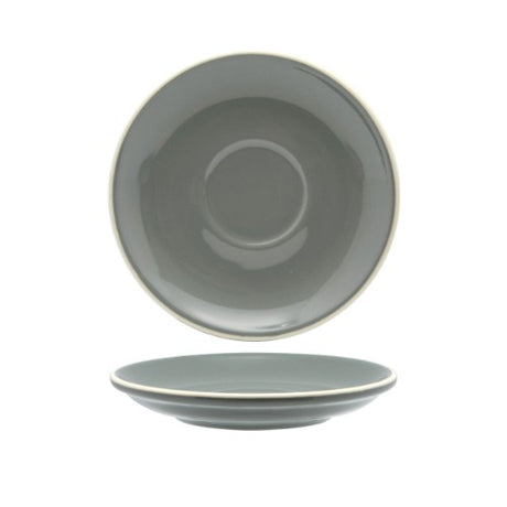 Set of 6 elegant Rockingham Grey saucers, 14cm, perfect for serving coffee and desserts with modern style.