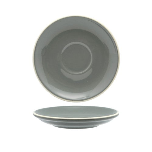 Set of 6 elegant Rockingham Grey saucers, 14cm, perfect for serving coffee and desserts with modern style.