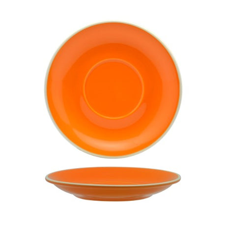 Set of 6 vibrant orange latte saucers, blending elegant design and functionality for enhanced coffee experiences.