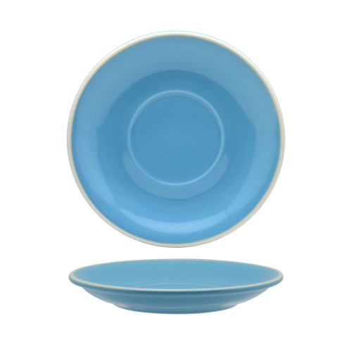 Set of 6 Rockingham Sky Blue Latte Saucers, featuring elegant design and high-quality ceramic for stylish beverage service.