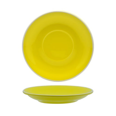 Set of 6 vibrant yellow latte saucers, inspired by English porcelain, perfect for elegant dining and daily use.