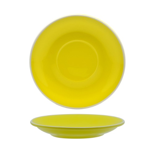 Set of 6 vibrant yellow latte saucers, inspired by English porcelain, perfect for elegant dining and daily use.