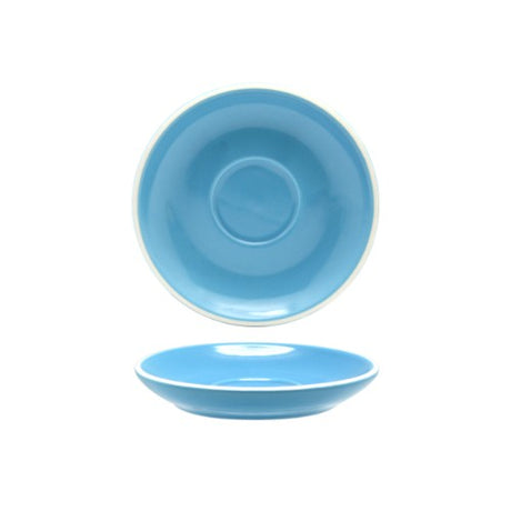 Set of 6 elegant sky blue porcelain espresso saucers, perfect for enhancing coffee presentations and daily use.
