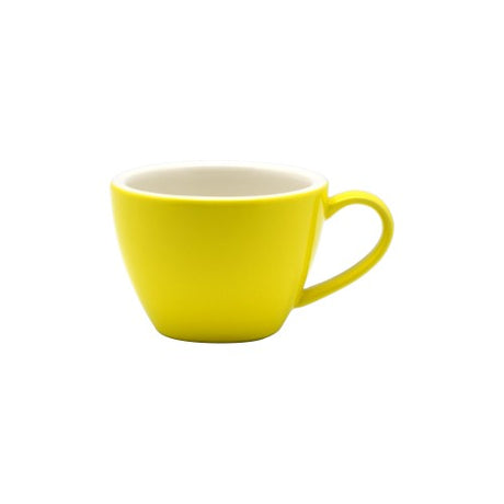 Set of 6 Rockingham Yellow Flat White Tea Cups, 170ml, elegant porcelain with vibrant yellow finish for tea or coffee.