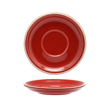 Set of 6 vibrant red cappuccino saucers, crafted from durable stoneware, perfect for elevating your coffee experience.
