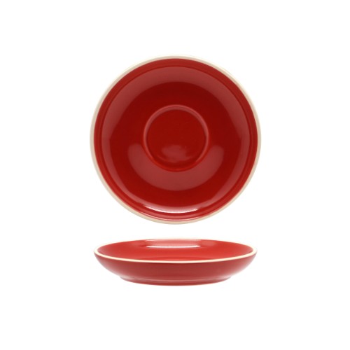 Set of 6 vibrant red porcelain espresso saucers, blending elegance and tradition for every coffee occasion.
