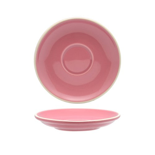 Set of 6 Rockingham Pink saucers, 14cm, crafted from English porcelain, perfect for long blacks and flat whites.