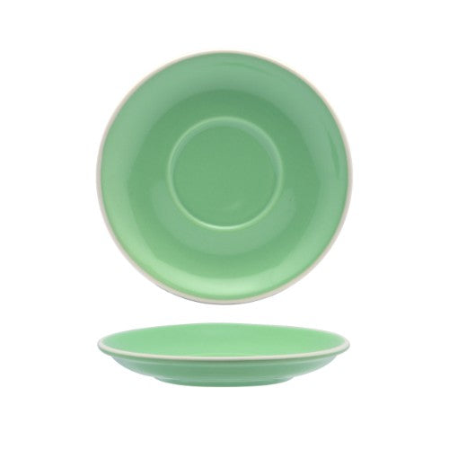 Set of 6 mint green porcelain cappuccino saucers, elegant design for stylish coffee experiences.