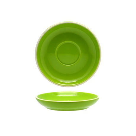 Set of 6 elegant vert green porcelain espresso saucers, perfect for enhancing coffee experiences and stylish table settings.