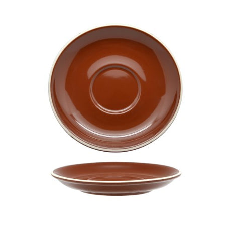 Set of 6 Rockingham Brown saucers, elegantly crafted for long black or flat white coffee, durable and stylish for any occasion.