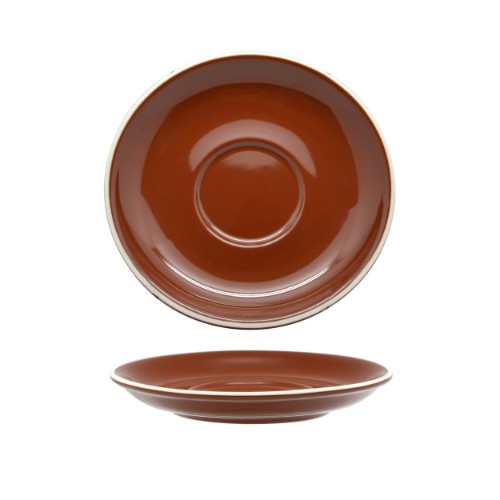 Set of 6 Rockingham Brown saucers, elegantly crafted for long black or flat white coffee, durable and stylish for any occasion.
