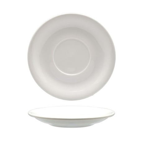 Set of 6 elegant Rockingham white latte saucers, made of durable porcelain for stylish, everyday use.