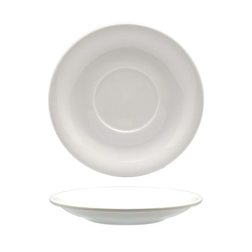 Set of 6 elegant Rockingham white latte saucers, made of durable porcelain for stylish, everyday use.