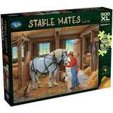 500-piece jigsaw puzzle featuring John Sloane's artistic scenes of Stable Mates, perfect for ages 8 and up.