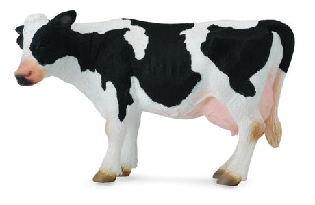 Hand-painted Friesian Cow figurine, 12.5cm tall, detailed black and white markings, made from durable, non-toxic PVC.