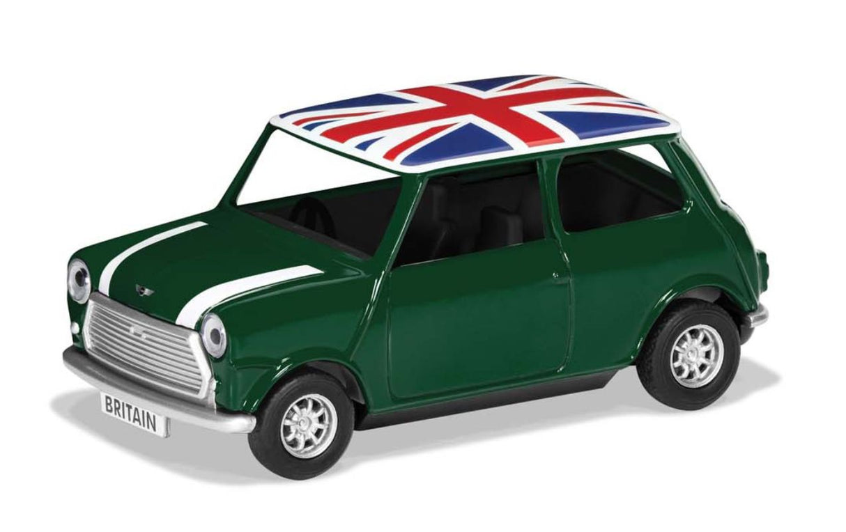 Diecast model of a green Mini, 1/36 scale, from Corgi's Best of British collection, perfect for collectors and car enthusiasts.